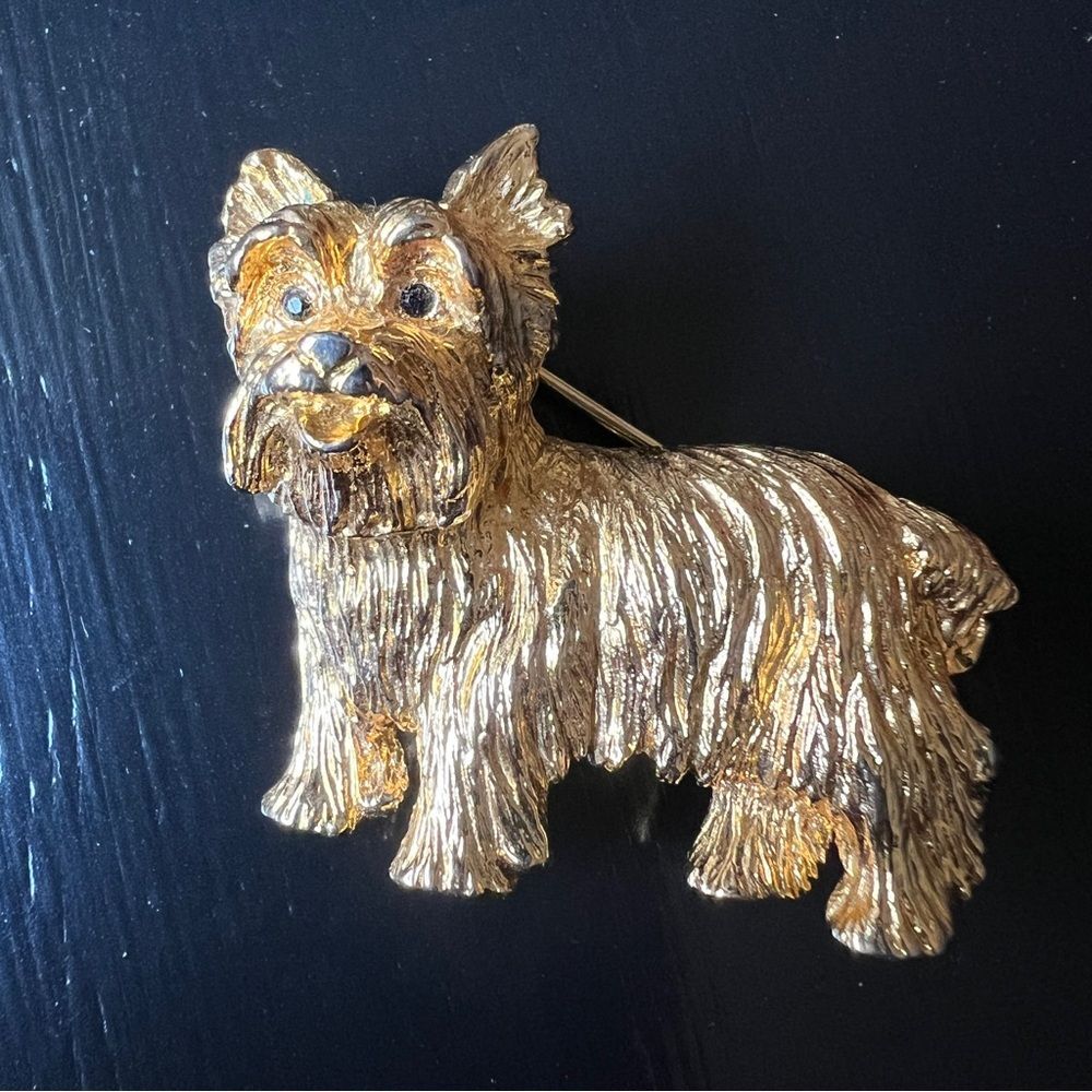Joan Rivers Gold Tone Yorkie Dog Pin Brooch